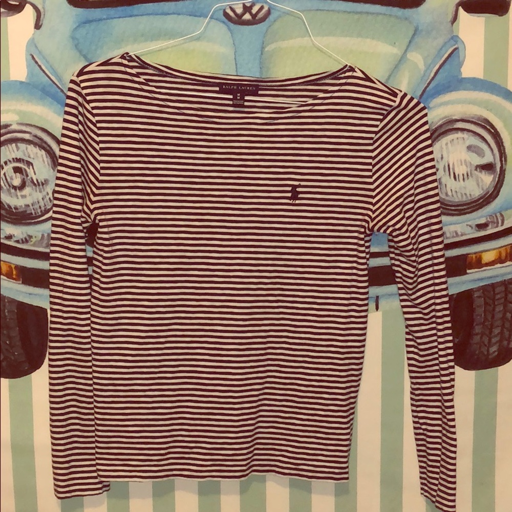 Medium RL polo stripped shirt! White and navy!